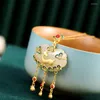 Chains Ancient Gold Craft Inlay Natural Hetian Jade Enamel Wishful Tassel Pendant Deer Necklace Classic Jewelry For Women