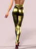 Женские леггинсы 2023 высокая талия блестящие карандашные брюки стройные модные дамы сексуальные женские леггинс золотые черные готические брюки
