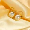 Hoop kolczyki ins geometryczne eleganckie imitacja perły biżuterii Tytanium stal stalowy złoto plisowany metalowy pęd