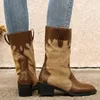 Boot's Midcalf Boots 2023 Winter Fashion Slipon Shoes for Female Square Heel Med Women Patchwork Ladies 231109