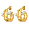 Boucles d'oreilles à clous en acier inoxydable plaqué or 18 carats, créoles géométriques en forme de C, clous en pierre de zircone cubique pour femmes, boucles d'oreilles chics, cadeau