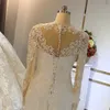 Robe De mariée sirène De luxe pour femmes, manches longues, perles brodées, en dentelle, personnalisée, 2024