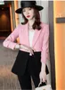 Costumes pour femmes Blazers mode dames rouge et noir Patchwork Blazer femmes veste à manches longues vêtements de travail affaires esthéticienne bureau uniforme