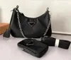 SALE 3 Piece Man Womens Luxurys Designers väskor högkvalitativa handväskor svart hobo handväska nylonkedja lady handväska crossbody axel grossist totes mode koppling väska