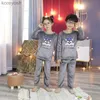 Pyjama Lente Winter Warm Dik Koraal Fluwelen Kinderen Jongens Meisjes Pyjama Sets Cartoon Print Lange Mouw Leuke Pyjama SetL231109