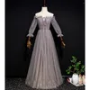 Party Dresses Sexy Evening Tulle Pretty Grey Black Red A-Line Boat-Neck Long Sleeve Sparkle Formal Gowns Sukienki Damskie