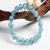 Brin 9.5mm véritable naturel bleu gemmes pierre bracelet à breloques Femme lâche Transparent femmes Stretch cristal perle