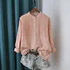 Damesblouses retro geplooide katoenen garenstand kraag lange mouw wit roze shirt blouse mori meisje ft579