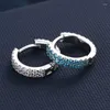 Hoop Earrings Classic Circle Style Pave Blue White CZ Stone Cute Sterling Silver Knuckle Small For Men Women INS Jewelry