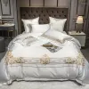 Set di biancheria da letto Stile europeo Ricamo di lusso Nobile Matrimonio 600TC Set di raso di cotone Copripiumino Lenzuolo Federa Queen King