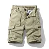 Shorts masculinos 2024 verão cor sólida moda algodão casual calças carga homens respirável secagem rápida multi bolso hip hop