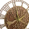 Horloges murales Arbre de vie Horloge en bois Style de ferme Art familial Silencieux Décor à la maison Laser Cut Montre Cadeau de pendaison de crémaillère