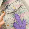 Jackets femininos Autumn Fashion Print Graffiti Pintado à mão Mulheres curtas Mulheres de manga longa de manga longa fêmea de jeans