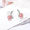 Pendientes de tuerca, pendientes de tuerca con incrustaciones de cristal de fresa, joyería de moda coreana de circón para mujer, regalos de boda de lujo sencillos y ligeros