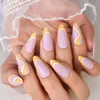 Falska naglar Multicolor Medium mandelform Swril Lines Yellow Top Purple Base Fake Nail Tips Tryck på full täckningsnaglar manikyr