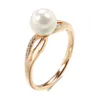 Pierścionki ślubne Syoujyo luksus Big Pearl Naturalny pierścionek cyrkonowy dla kobiet 585 Rose Gold Color Fine Jewelry Prezent Oryginalny projekt