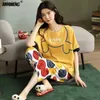 Women's Sleepwear Knitted Cotton Pijama Cartoon Pajamas Sets Women Pyjamas Summer Sleepwear jer Nightwear Plus Size Calf-Length Pants HomewearL231109