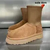 W clássico dipper boot fur slides elástico fino pele de carneiro shearling tazz mules inverno feminino castanha ultra plataforma botas deslizamento-em sapatos de camurça