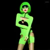 Scene Wear Nihtclub Women Gogo Dancer Performance Costume DJ Dance Clothes Jazz Rave Outfit Fluorescent Green Sexy Jumpsuit DNV15927