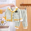 Pajamas 2023 Autumn Winter Children Boy 2PCS Pajamas Clothes Set Dinosaur Cotton Thick Homewear Coat Fleece Pant Toddler Boy SleepsuitsL231109