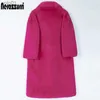 Pele feminina pele sintética nerazzurri inverno longo quente rosa casaco de pele falsa feminino lapela quente grosso preto macio jaqueta fofa solta elegante moda coreana 2022L231109