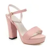 Sandals Women Summer Heels Fashion Platform Square Heel Shoes Woman Open Toe Buckle Party Pink Beige Red