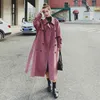 Femmes Mélanges De Laine Long Manteau De Laine D'hiver De Mode Violet Revers À Double Boutonnage Chic Retour Fermeture À Glissière Conception Lâche Casual Veste Coréenne Femme