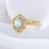 Bagues de cluster Naturel Sky Blue Topaz Femmes Classique S925 Sterling Argent Hexagonal Bague Femelle Luxe Bijoux Design Fille Cadeau Fête