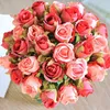 Dekorativa blommor Rose Pink Silk Bouquet Bridesmaid Artificial Flower Wedding Party Home Garden Decoration Artifi