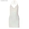 기본 캐주얼 드레스 새로운 스타일 스트리트 스타일 섹시한 등이없는 중공 목 짧은 여자 드레스 T231109