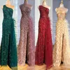 Sexy Long Prom Dresses Sparkly Crystal Beaded High Split Sequined Evening Gowns Women Arabic Crystal Feather Special Ocn Dress Formal Wear