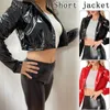 Women's Fur Faux Fur Women's PU Shiny Leather Coat Short Top Trend Motorcycle Waist Sexy Jacket Red Mirror Pu Bright Leather Nightclub Uniform S-3XL 231109