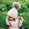 Gorro/bonés de crânio inverno chapéu do bebê quente malha chapéus para crianças real pele pompom gorro cor sólida crianças boné para meninas meninos yq231108