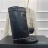 Botas de plataforma con hebilla de cadena y tacón grueso para mujer, botas altas hasta el muslo, zapatos con cremallera trasera de tubo de metal, otoño e invierno, 2023