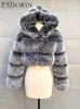 Women's Fur Faux Fur ZADORIN High Quality Furry Cropped Faux Fur Coats and Jackets Women Fluffy Top Coat with Hooded Winter Fur Jacket manteau femmeL231109