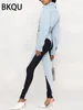 女性のジーンズBKQQQQQUファッションペンシルパンツシックなハイウエスト契約カラーパッチワーク洗浄ロングデニムエラスティックスキニーズボン