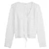 Femmes tricots femmes tricot Cardigan couleur Pure maille creuse fil fin cordon court ample col en v haut en gros 2023 femme