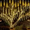 Cuerdas Luces de lluvia de meteoros solares Al aire libre 288 LED Luz de carámbano de Navidad Lluvia que cae para decoración de vacaciones de árbol de fiesta
