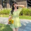 Kadın Mayo Kadın Mayo Bir Parçalı Kore Moda Beyaz Tatlı İnce Etek Yaz Plaj Elbise Mayo Takım Push