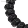 Pulseras de encanto Moda Lychee 15 mm Negro Natural Peach Wood Buddha Beads Pulsera Tallada a mano Joyería budista tibetana