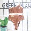 Women Sexy Brown Bikinis Set Swimsuit Padded Split Swimwear for Woman Luxury Letters Bathing Suits Summer Beach Holiday Bra Brief Sets