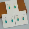 Dangle & Chandelier Hook Stone Real 18K Gold Plated Blue Glass Gem Dangles Earrings Jewelries Letter Gift With free dust bag