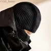 Beanie/Kafatası Kapakları Ricygvm 2 1 Maske Beanies Erkekler Kış Balaclava Şapkı Tam Yüz Kalkanı Kayak Bonnet Taktik Bisiklet Kulakları Kapak Örme Headgear YQ231108