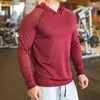 Herrtröjor 2023 Autumn Gym Men Sweatshirt Casual Long Sleeve Slim Tops Tees Elastic T-Shirt Sports Fitness Drenable Quick Dry Hooded