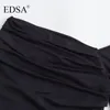 Casual Dresses EDSA Women Fashion Black Long Asymmetric Polyamide Mid Dress Sleeves Gathered Shoulder For Party Streetwear