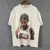 Ins Summer American High Street Rodman Bug Figür Baskı Kısa Kollu Tee Erkekler Yıkanabilir Eski Gevşek Tişört