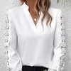 Damenblusen Weiß Vintage Spitze Patchwork Hemdbluse Damen Frühling Herbst Mode Langarmshirts 2023 Casual V-Ausschnitt Top