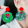 Acrylic Xmas Stud Earrings for Women Girls Round Plate Pendant Statement Acetate Drop Earring Snowman Jingle Bell Elk Bow Dangle Merry Christmas Letter Jewelry Gift