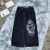 Women's Jeans JNCO Mens Harajuku Hip Hop Lucky 7 Graphic Embroidery Retro Blue Baggy Denim Pants Goth High Waist Wide Trouser