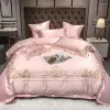 Set di biancheria da letto Stile europeo Ricamo di lusso Nobile Matrimonio 600TC Set di raso di cotone Copripiumino Lenzuolo Federa Queen King